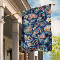 Hawaii Islands Map Design with Japanese Landscape Garden Flag Hawaiian Japan Fusion Art Navy Color LT03 House Flag Navy - Polynesian Pride