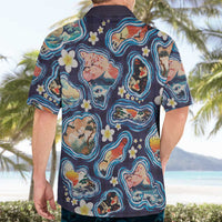 Hawaii Islands Map Design with Japanese Landscape Hawaiian Shirt Hawaiian Japan Fusion Art Navy Color