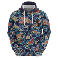 Hawaii Islands Map Design with Japanese Landscape Hoodie Hawaiian Japan Fusion Art Navy Color