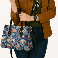 Hawaii Islands Map Design with Japanese Landscape Leather Bag Hawaiian Japan Fusion Art Navy Color