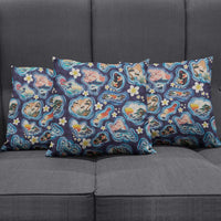 Hawaii Islands Map Design with Japanese Landscape Pillow Cover Hawaiian Japan Fusion Art Navy Color