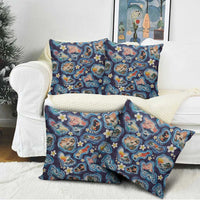 Hawaii Islands Map Design with Japanese Landscape Pillow Cover Hawaiian Japan Fusion Art Navy Color