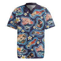 Hawaii Islands Map Design with Japanese Landscape Rugby Jersey Hawaiian Japan Fusion Art Navy Color