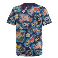 Hawaii Islands Map Design with Japanese Landscape Rugby Jersey Hawaiian Japan Fusion Art Navy Color