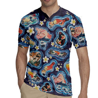 Hawaii Islands Map Design with Japanese Landscape Rugby Jersey Hawaiian Japan Fusion Art Navy Color