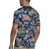 Hawaii Islands Map Design with Japanese Landscape Rugby Jersey Hawaiian Japan Fusion Art Navy Color