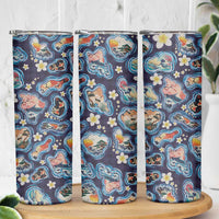 Hawaii Islands Map Design with Japanese Landscape Skinny Tumbler Hawaiian Japan Fusion Art Navy Color LT03 - Polynesian Pride