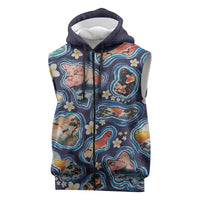 Hawaii Islands Map Design with Japanese Landscape Sleeveless Zip Hoodie Hawaiian Japan Fusion Art Navy Color LT03 Navy - Polynesian Pride
