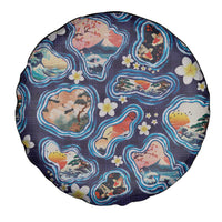 Hawaii Islands Map Design with Japanese Landscape Spare Tire Cover Hawaiian Japan Fusion Art Navy Color LT03 - Polynesian Pride