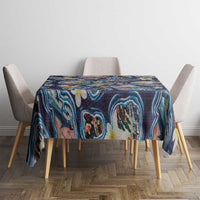 Hawaii Islands Map Design with Japanese Landscape Tablecloth Hawaiian Japan Fusion Art Navy Color