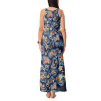Hawaii Islands Map Design with Japanese Landscape Tank Maxi Dress Hawaiian Japan Fusion Art Navy Color LT03 - Polynesian Pride