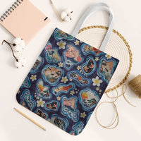 Hawaii Islands Map Design with Japanese Landscape Tote Bag Hawaiian Japan Fusion Art Navy Color