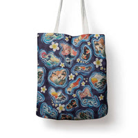 Hawaii Islands Map Design with Japanese Landscape Tote Bag Hawaiian Japan Fusion Art Navy Color
