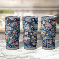 Hawaii Islands Map Design with Japanese Landscape Tumbler Cup Hawaiian Japan Fusion Art Navy Color