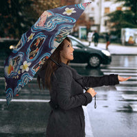 Hawaii Islands Map Design with Japanese Landscape Umbrella Hawaiian Japan Fusion Art Navy Color