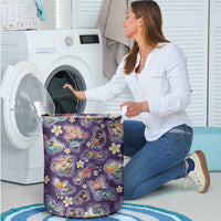 Hawaii Islands Map Design with Japanese Landscape Laundry Basket Hawaiian Japan Fusion Art Purple Color