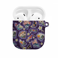 Hawaii Islands Map Design with Japanese Landscape AirPods Case Hawaiian Japan Fusion Art Purple Color
