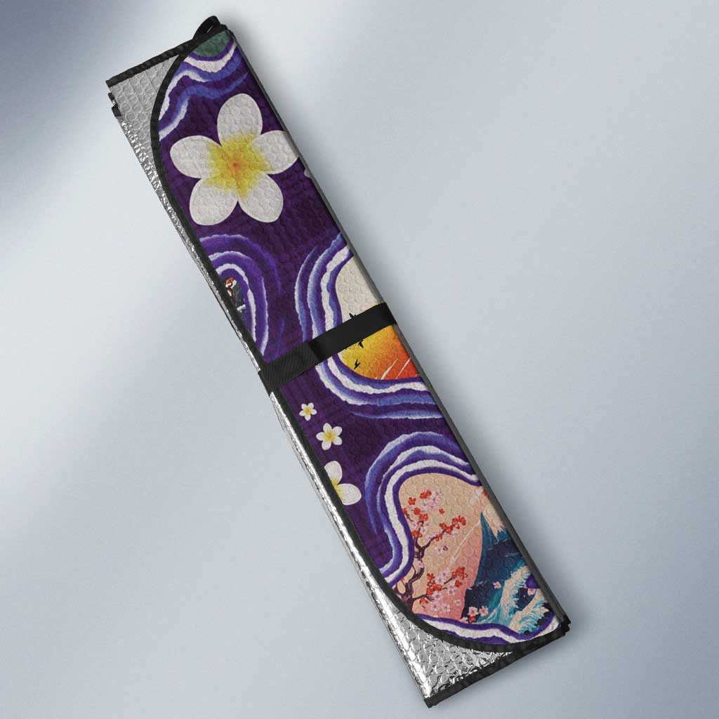 Hawaii Islands Map Design with Japanese Landscape Auto Sun Shade Hawaiian Japan Fusion Art Purple Color