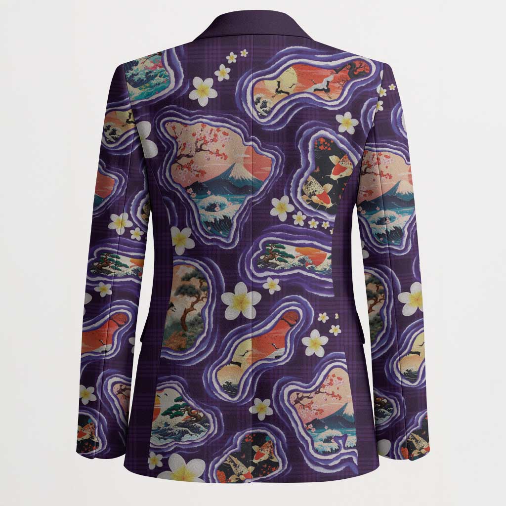Hawaii Islands Map Design with Japanese Landscape Blazer Hawaiian Japan Fusion Art Purple Color