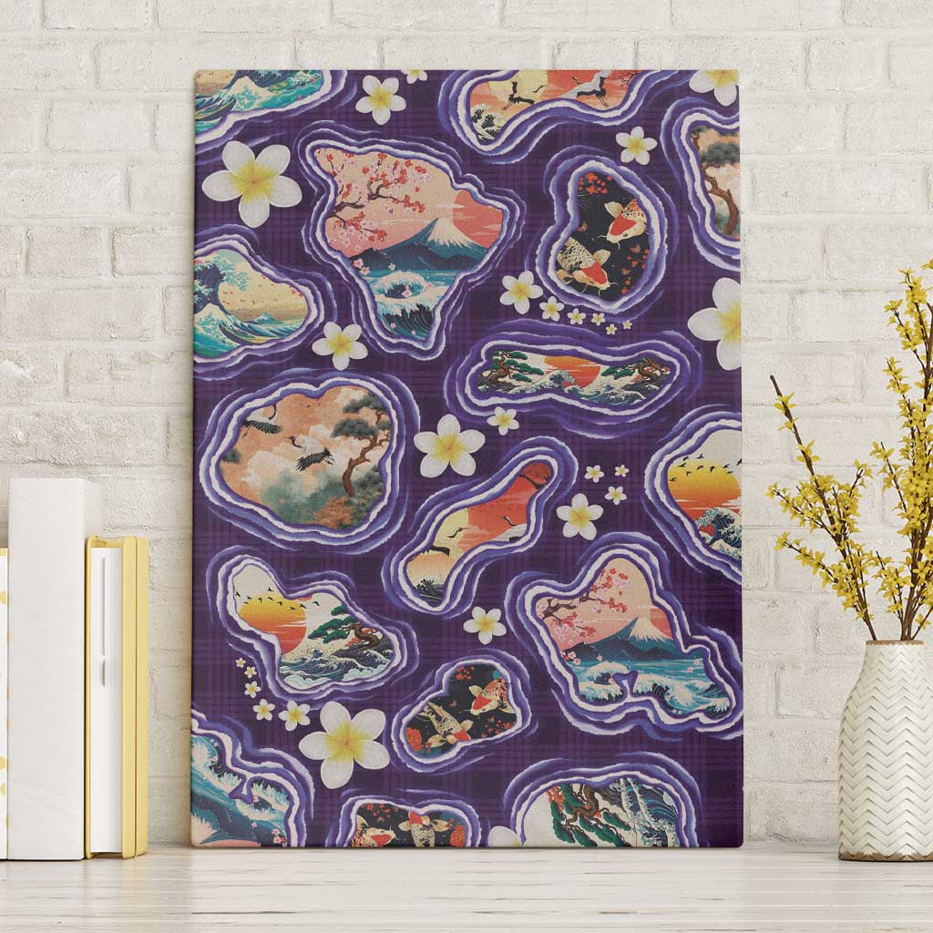 Hawaii Islands Map Design with Japanese Landscape Canvas Wall Art Hawaiian Japan Fusion Art Purple Color LT03 Without Frame Purple - Polynesian Pride