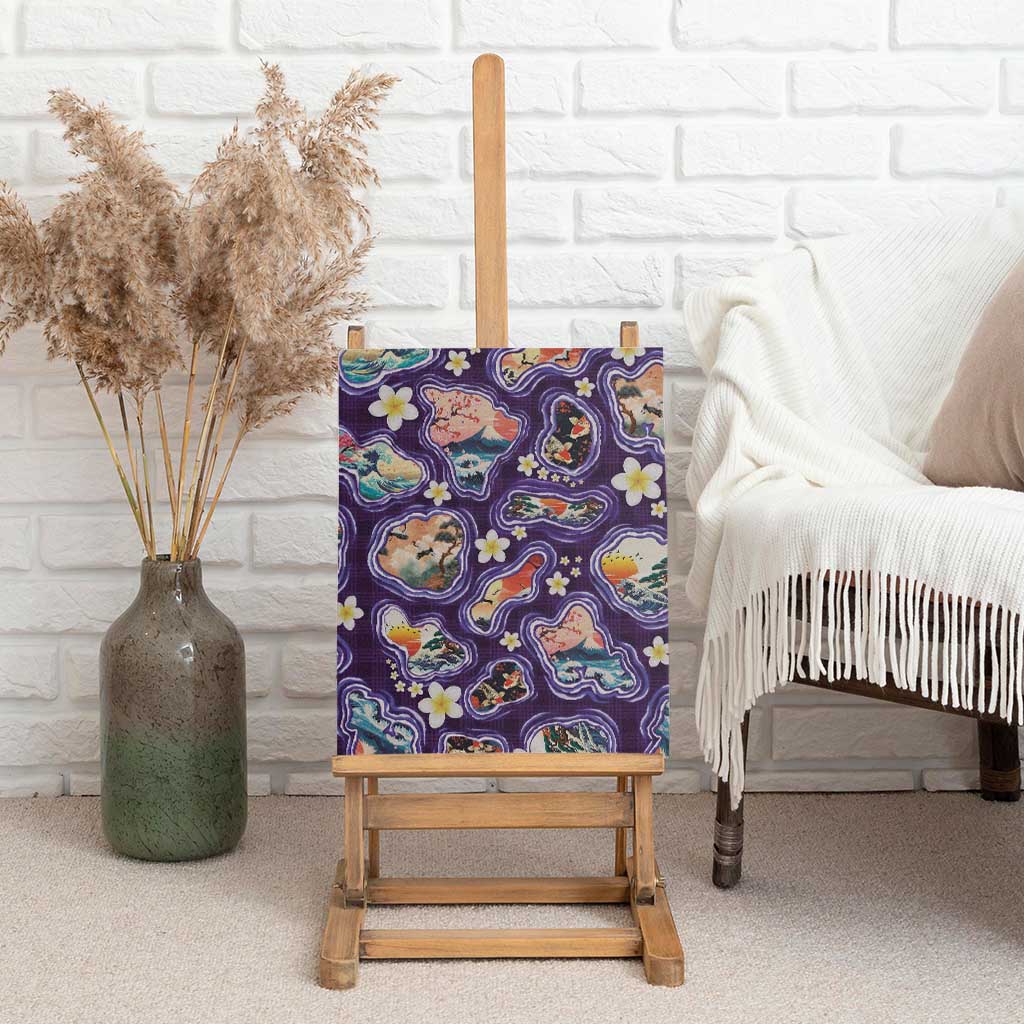Hawaii Islands Map Design with Japanese Landscape Canvas Wall Art Hawaiian Japan Fusion Art Purple Color LT03 - Polynesian Pride