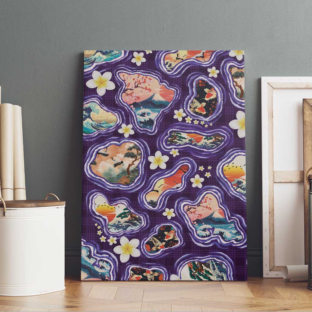 Hawaii Islands Map Design with Japanese Landscape Canvas Wall Art Hawaiian Japan Fusion Art Purple Color LT03 - Polynesian Pride