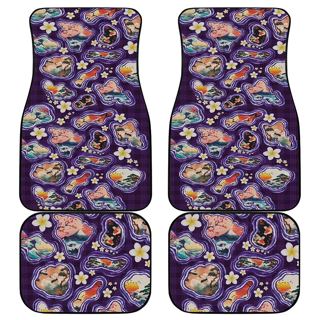 Hawaii Islands Map Design with Japanese Landscape Car Mats Hawaiian Japan Fusion Art Purple Color