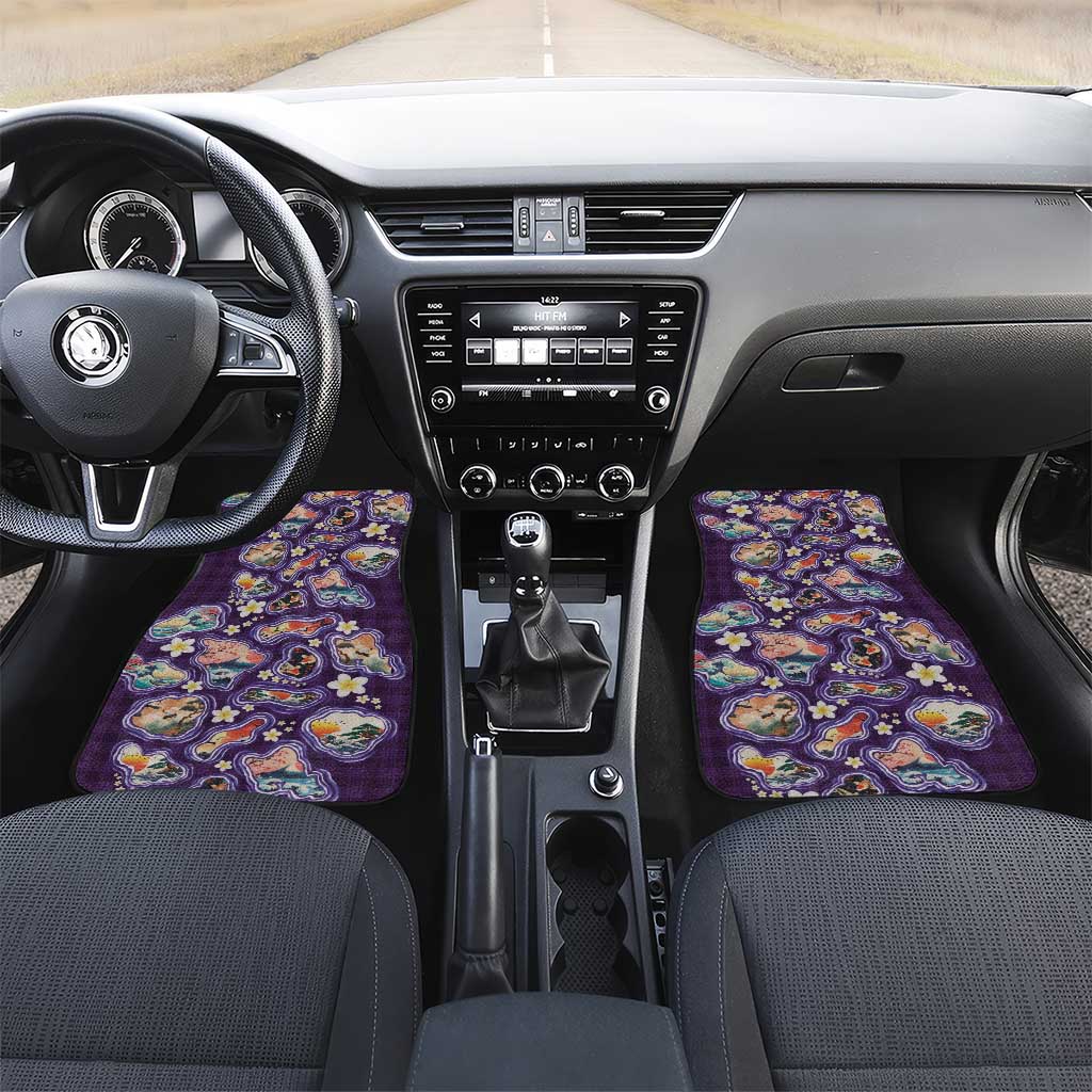 Hawaii Islands Map Design with Japanese Landscape Car Mats Hawaiian Japan Fusion Art Purple Color