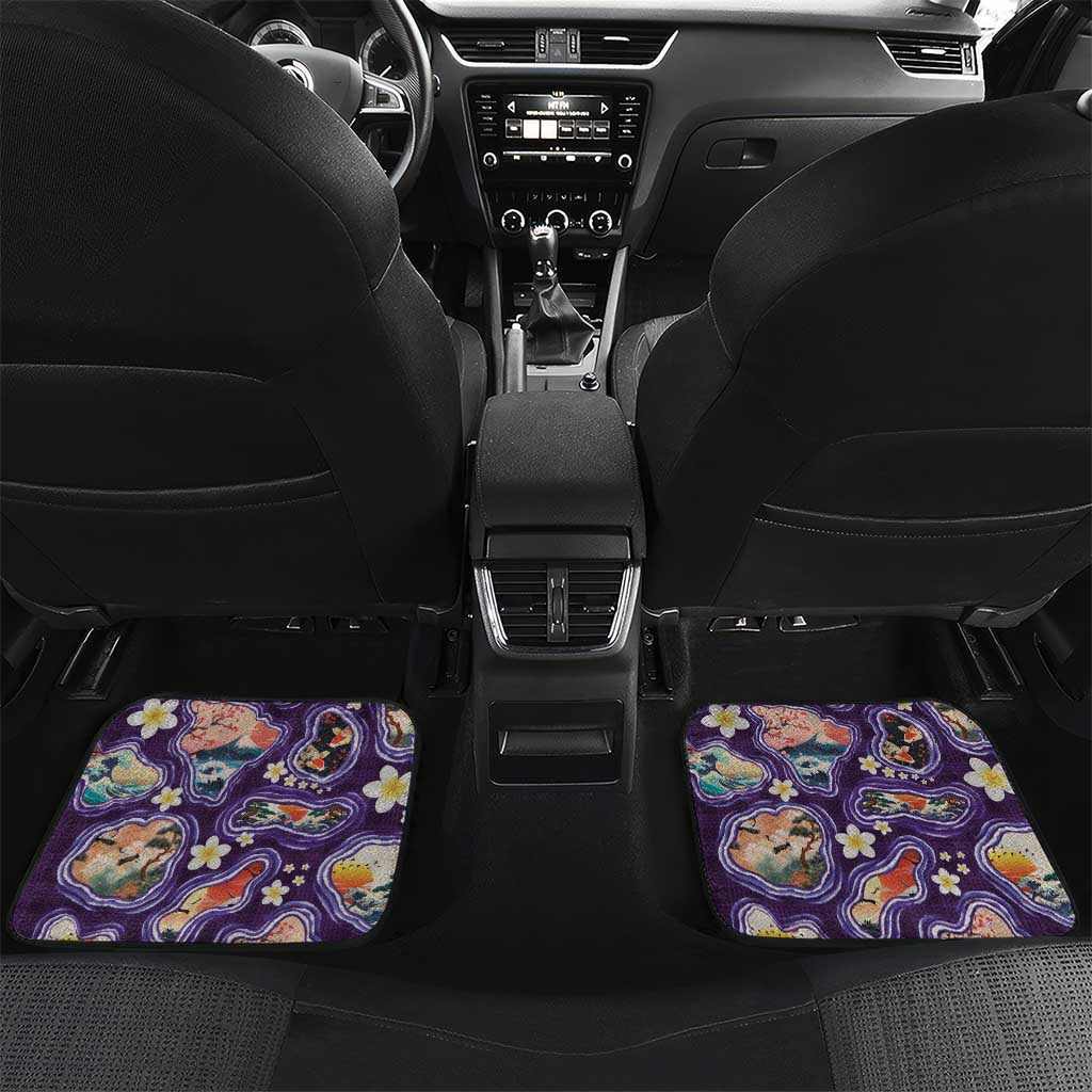 Hawaii Islands Map Design with Japanese Landscape Car Mats Hawaiian Japan Fusion Art Purple Color