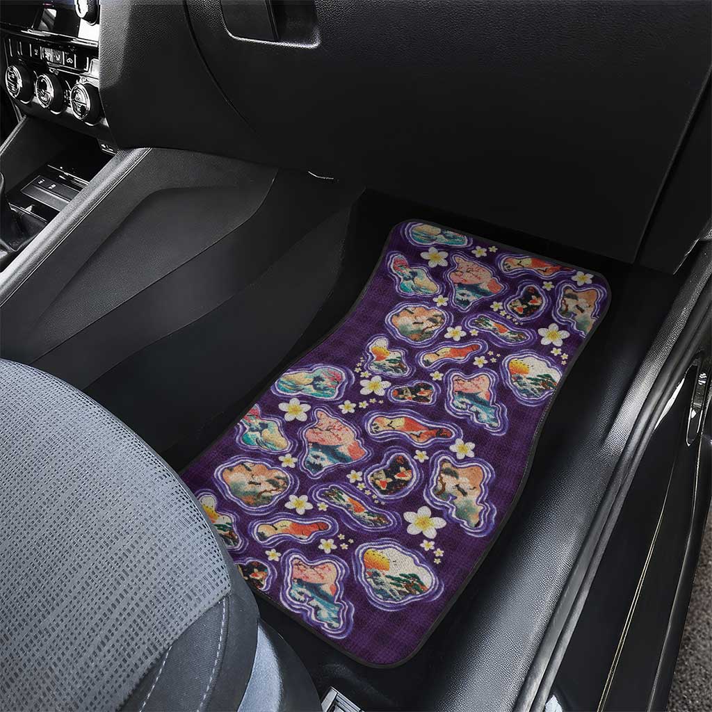 Hawaii Islands Map Design with Japanese Landscape Car Mats Hawaiian Japan Fusion Art Purple Color