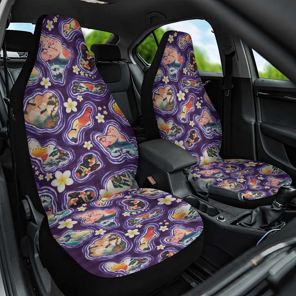 Hawaii Islands Map Design with Japanese Landscape Car Seat Cover Hawaiian Japan Fusion Art Purple Color