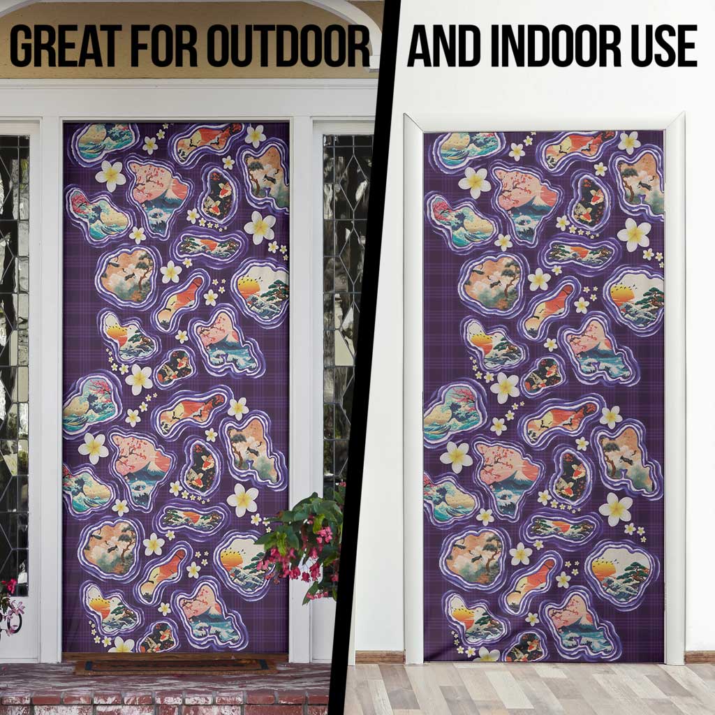 Hawaii Islands Map Design with Japanese Landscape Door Cover Hawaiian Japan Fusion Art Purple Color LT03 - Polynesian Pride