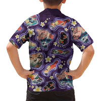 Hawaii Islands Map Design with Japanese Landscape Family Matching Off Shoulder Short Dress and Hawaiian Shirt Hawaiian Japan Fusion Art Purple Color LT03 - Polynesian Pride