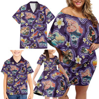 Hawaii Islands Map Design with Japanese Landscape Family Matching Off Shoulder Short Dress and Hawaiian Shirt Hawaiian Japan Fusion Art Purple Color LT03 - Polynesian Pride