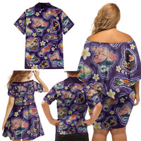 Hawaii Islands Map Design with Japanese Landscape Family Matching Off Shoulder Short Dress and Hawaiian Shirt Hawaiian Japan Fusion Art Purple Color LT03 - Polynesian Pride