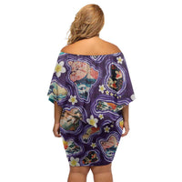 Hawaii Islands Map Design with Japanese Landscape Family Matching Off Shoulder Short Dress and Hawaiian Shirt Hawaiian Japan Fusion Art Purple Color LT03 - Polynesian Pride