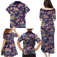Hawaii Islands Map Design with Japanese Landscape Family Matching Puletasi and Hawaiian Shirt Hawaiian Japan Fusion Art Purple Color LT03 - Polynesian Pride