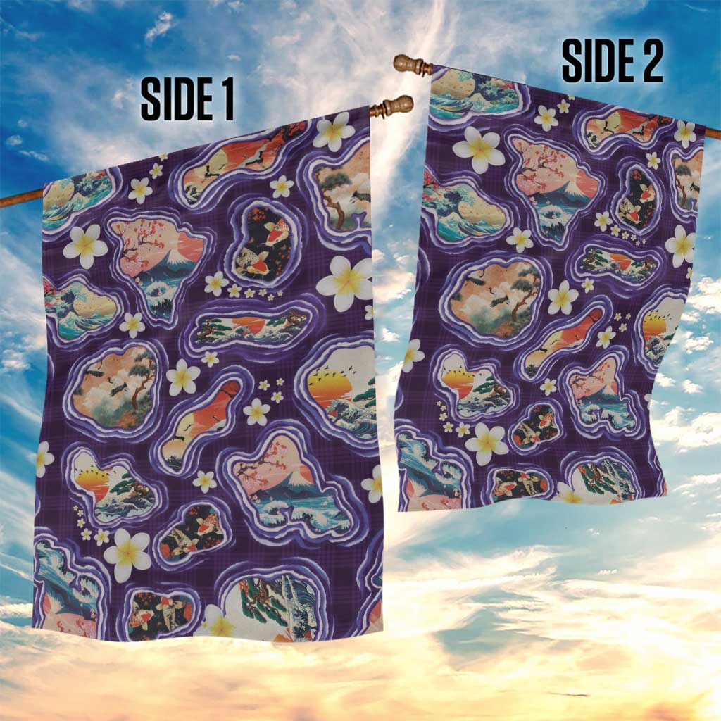 Hawaii Islands Map Design with Japanese Landscape Garden Flag Hawaiian Japan Fusion Art Purple Color LT03 - Polynesian Pride