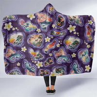 Hawaii Islands Map Design with Japanese Landscape Hooded Blanket Hawaiian Japan Fusion Art Purple Color LT03 One Size Purple - Polynesian Pride