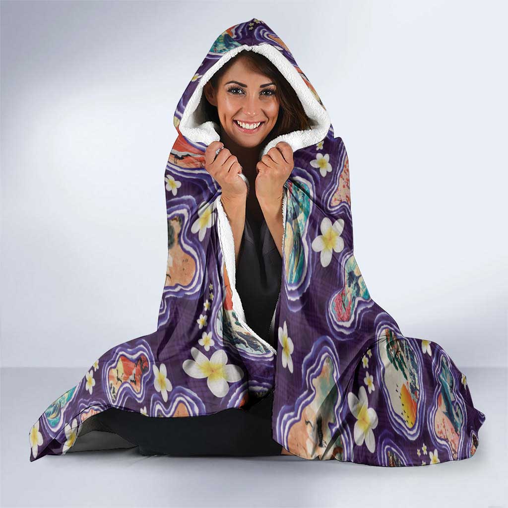 Hawaii Islands Map Design with Japanese Landscape Hooded Blanket Hawaiian Japan Fusion Art Purple Color LT03 - Polynesian Pride