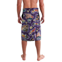 Hawaii Islands Map Design with Japanese Landscape Lavalava Hawaiian Japan Fusion Art Purple Color
