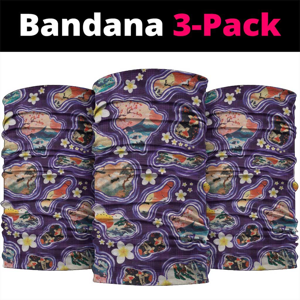 Hawaii Islands Map Design with Japanese Landscape Neck Gaiter Hawaiian Japan Fusion Art Purple Color