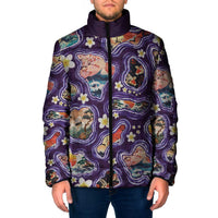 Hawaii Islands Map Design with Japanese Landscape Padded Jacket Hawaiian Japan Fusion Art Purple Color