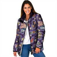 Hawaii Islands Map Design with Japanese Landscape Padded Jacket Hawaiian Japan Fusion Art Purple Color