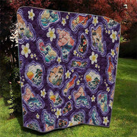 Hawaii Islands Map Design with Japanese Landscape Quilt Hawaiian Japan Fusion Art Purple Color