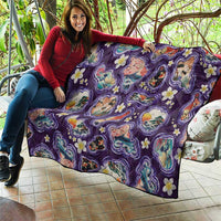 Hawaii Islands Map Design with Japanese Landscape Quilt Hawaiian Japan Fusion Art Purple Color