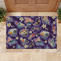 Hawaii Islands Map Design with Japanese Landscape Rubber Doormat Hawaiian Japan Fusion Art Purple Color