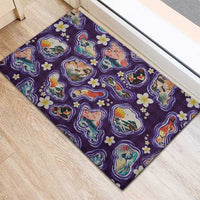 Hawaii Islands Map Design with Japanese Landscape Rubber Doormat Hawaiian Japan Fusion Art Purple Color