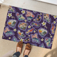 Hawaii Islands Map Design with Japanese Landscape Rubber Doormat Hawaiian Japan Fusion Art Purple Color