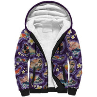 Hawaii Islands Map Design with Japanese Landscape Sherpa Hoodie Hawaiian Japan Fusion Art Purple Color LT03 Unisex Purple - Polynesian Pride
